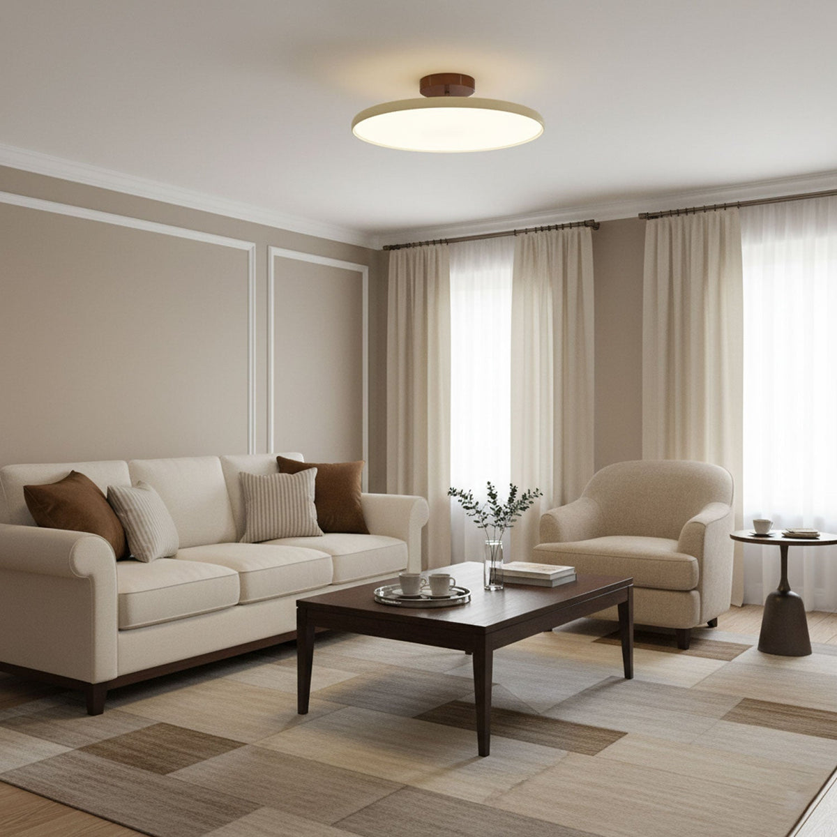 Orbitra | Flush Mount LED Ceiling Light with Swivel Arm, Dimmable Beige or Green Fixture