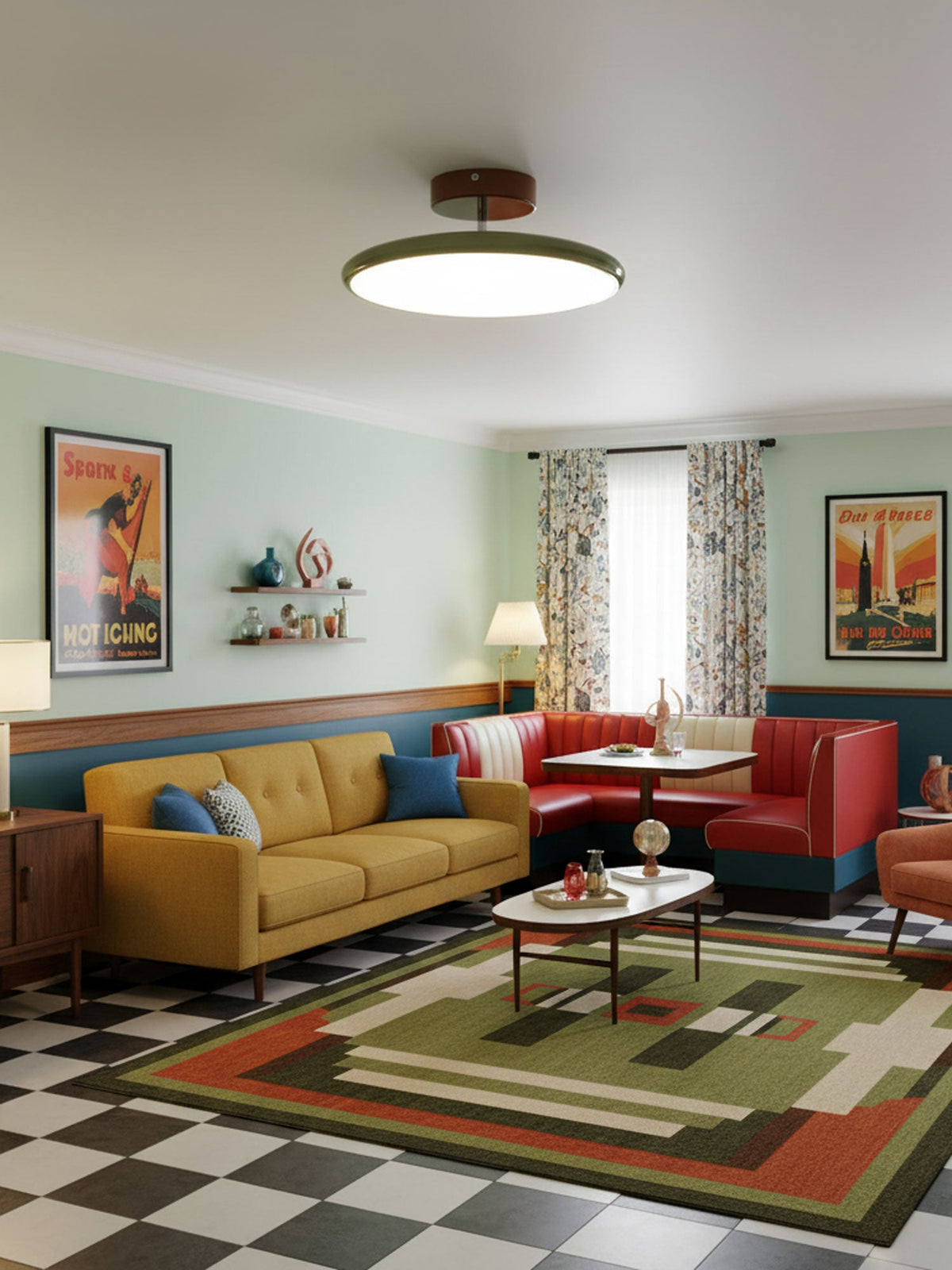 Orbitra | Flush Mount LED Ceiling Light with Swivel Arm, Dimmable Beige or Green Fixture