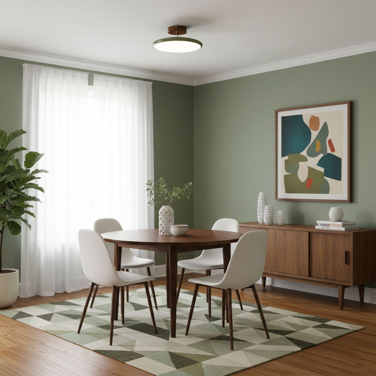 Orbitra | Flush Mount LED Ceiling Light with Swivel Arm, Dimmable Beige or Green Fixture