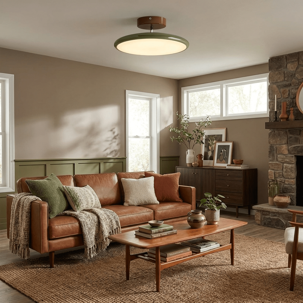 Orbitra | Flush Mount LED Ceiling Light with Swivel Arm, Dimmable Beige or Green Fixture