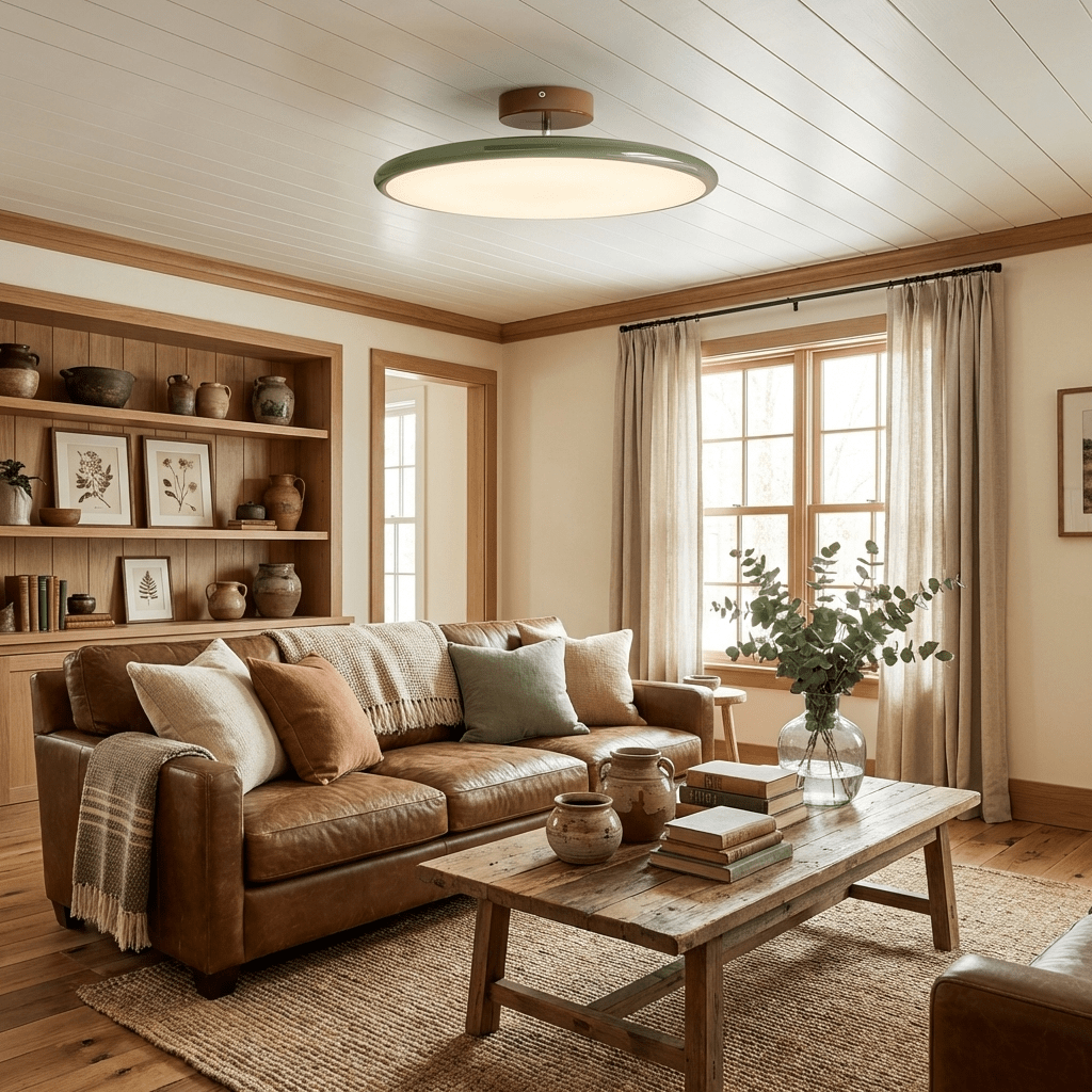 Orbitra | Flush Mount LED Ceiling Light with Swivel Arm, Dimmable Beige or Green Fixture
