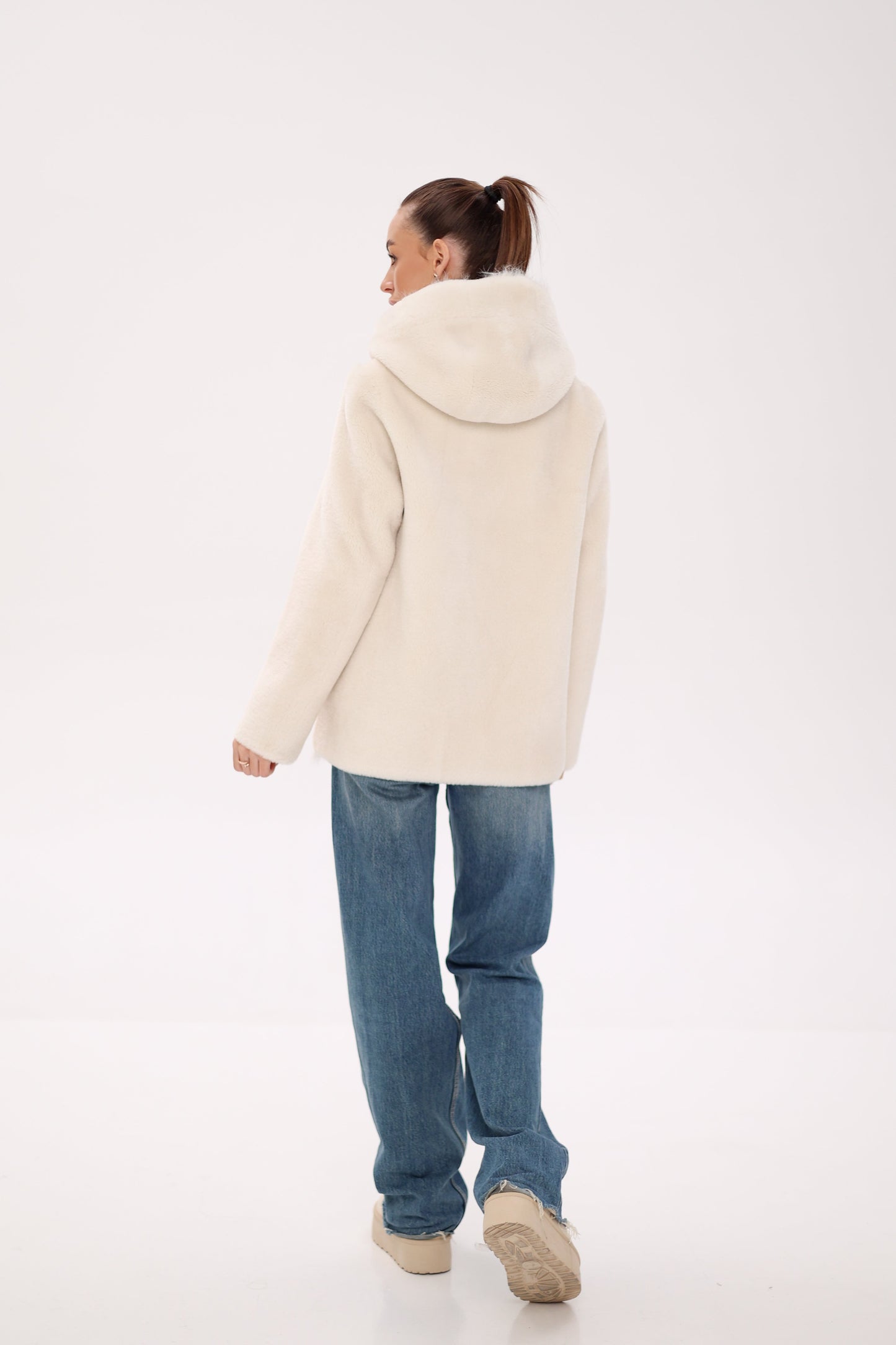 ⇆ Chaqueta Reversible con Capucha de Mezcla de Lana