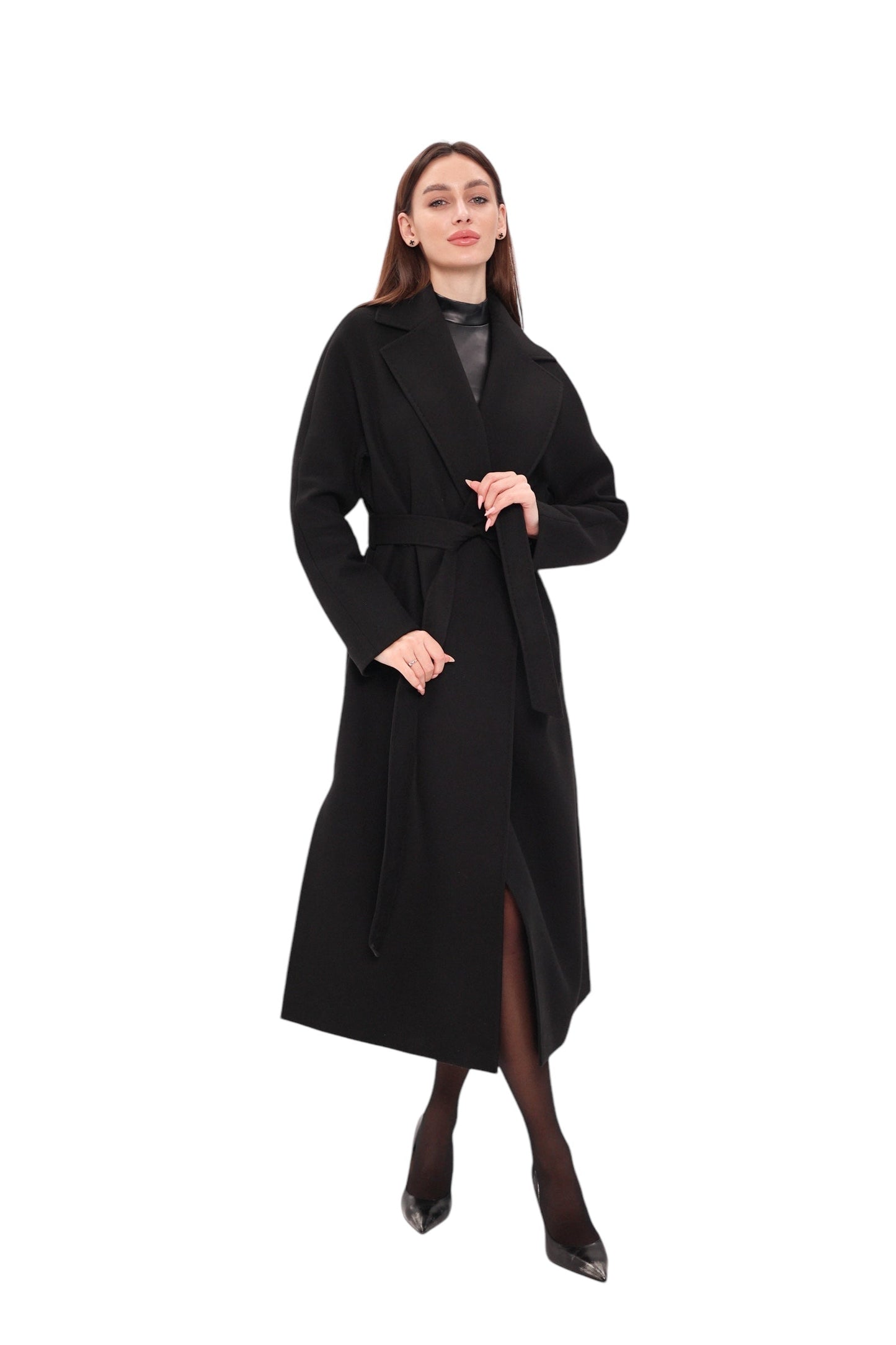 Abrigo envolvente de lana y cachemira Cambridge Comfort en negro