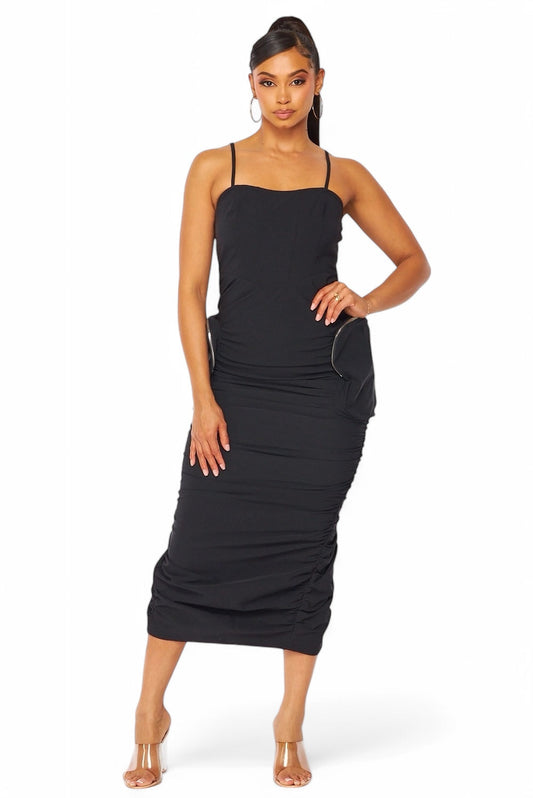 Vestido de tanque de nailon fruncido con bolsillo cargo Erin