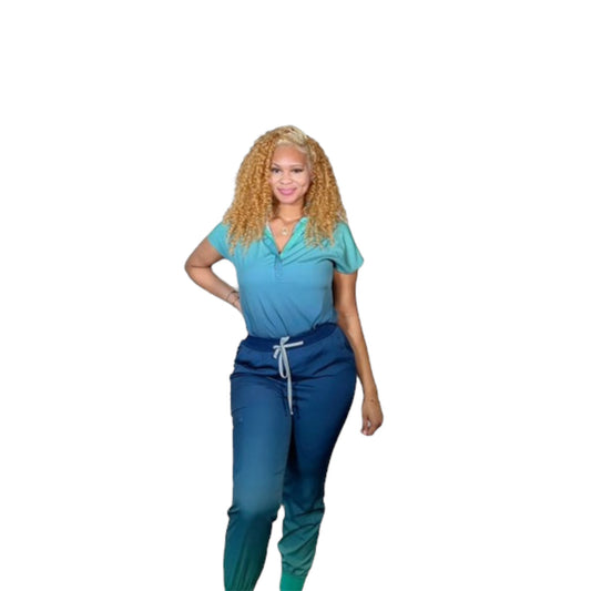 Pantalones médicos deportivos de tejido degradado DK (azul/verde)