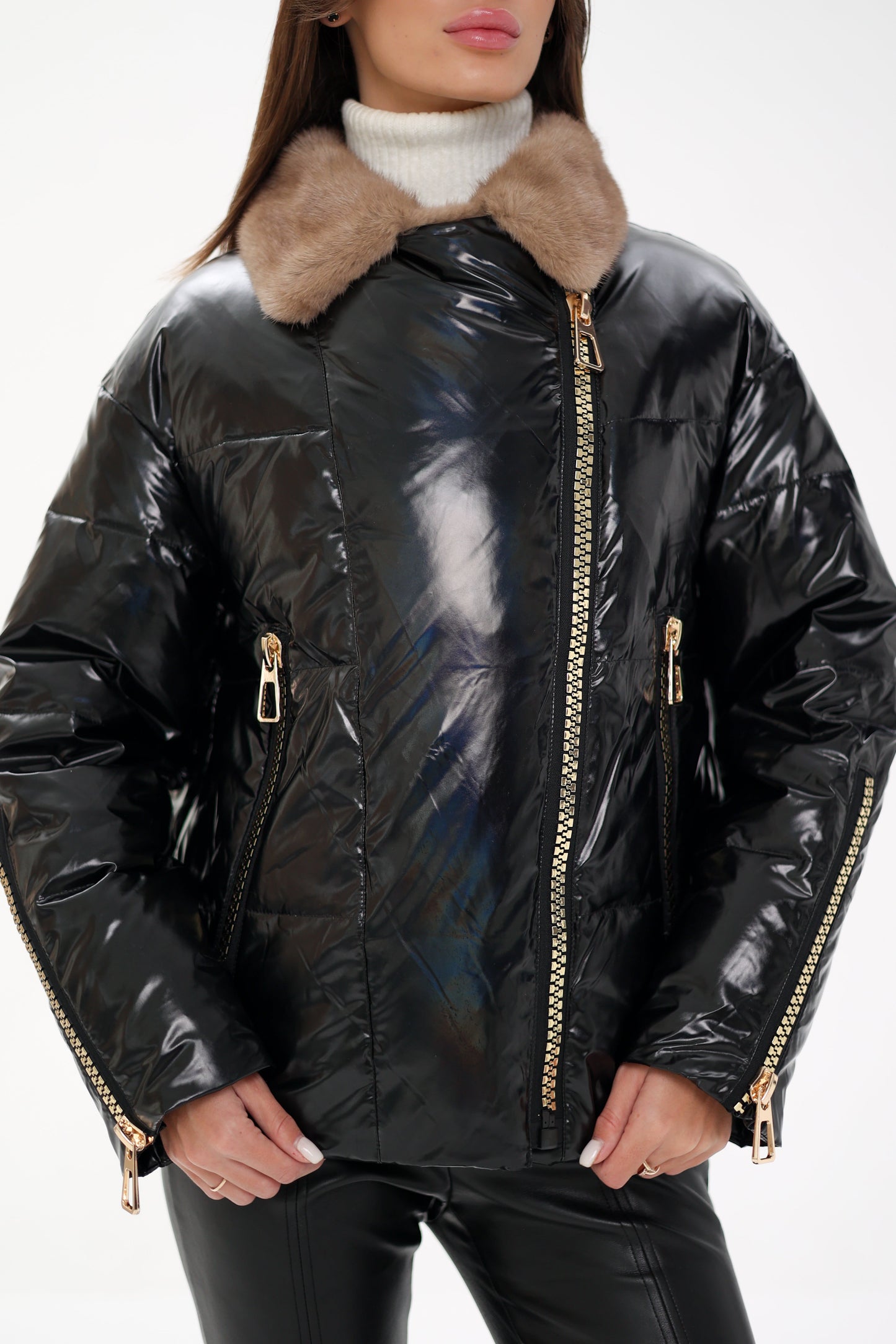 Chaqueta de piel de visón auténtica con relleno de plumas