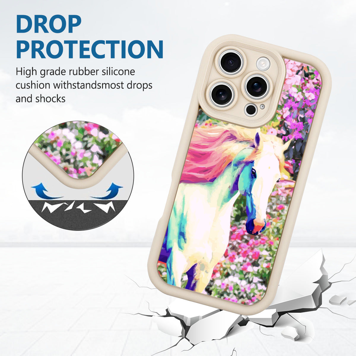 White Horse with Floral Background iPhone 16pro Mobile Phone Case
