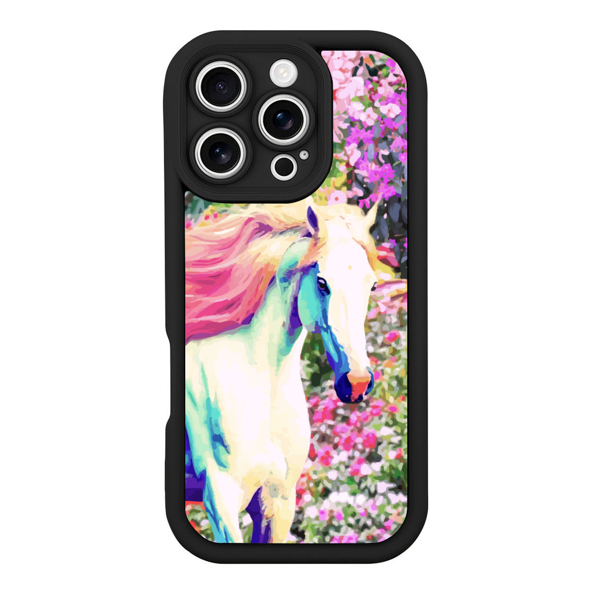 White Horse with Floral Background iPhone 16pro Mobile Phone Case