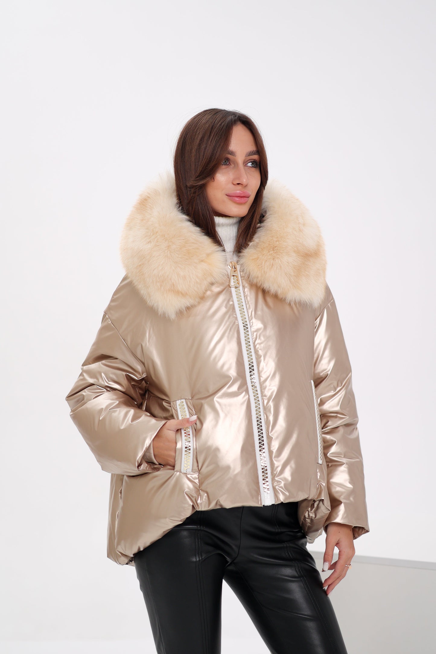 Chaqueta de plumas de zorro polar auténtico