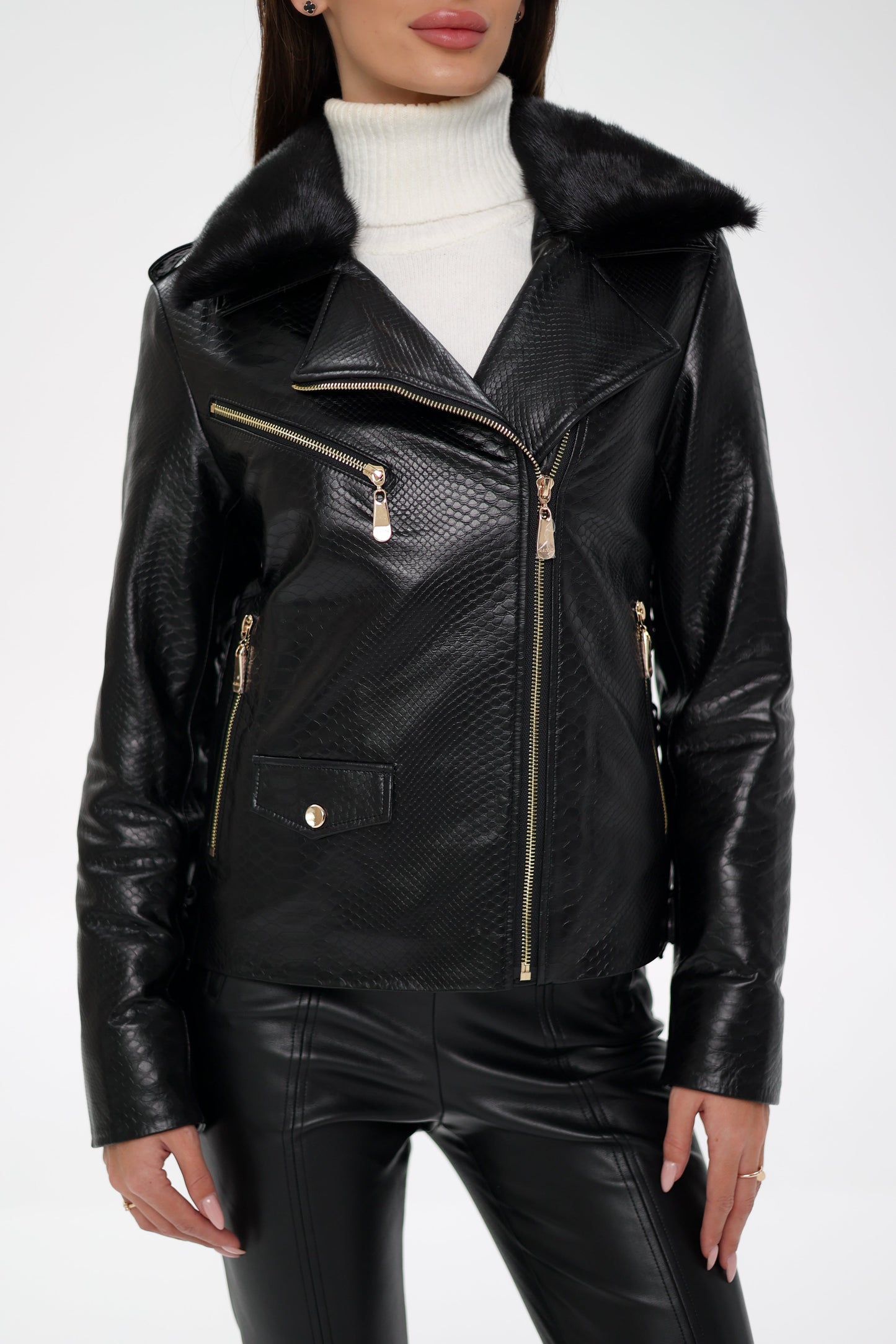 Chaqueta de cuero repujado de piel de visón auténtica