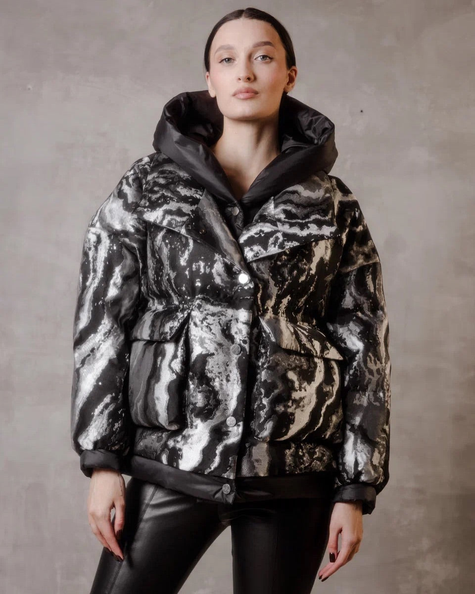 Abrigo de plumas con jacquard marmoleado