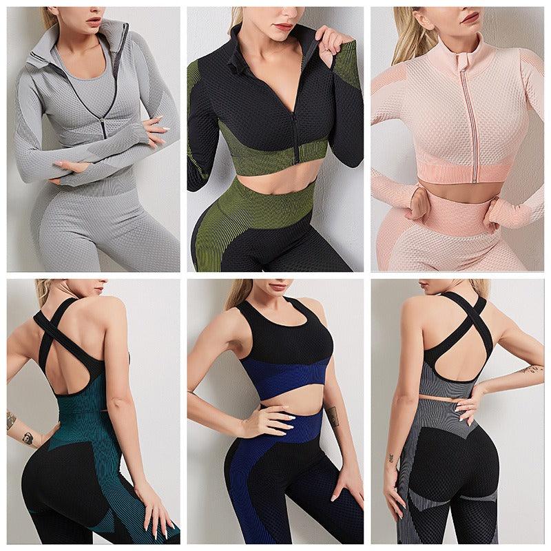 Conjunto de top de yoga, sujetador deportivo y leggings Signature Collection | Ropa deportiva prémium para vaqueras