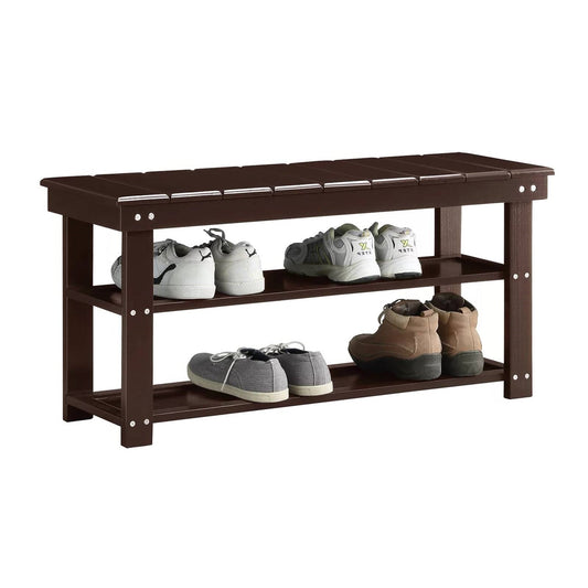 Banco de almacenamiento para zapatos de madera marrón espresso con 2 estantes para entrada o armario