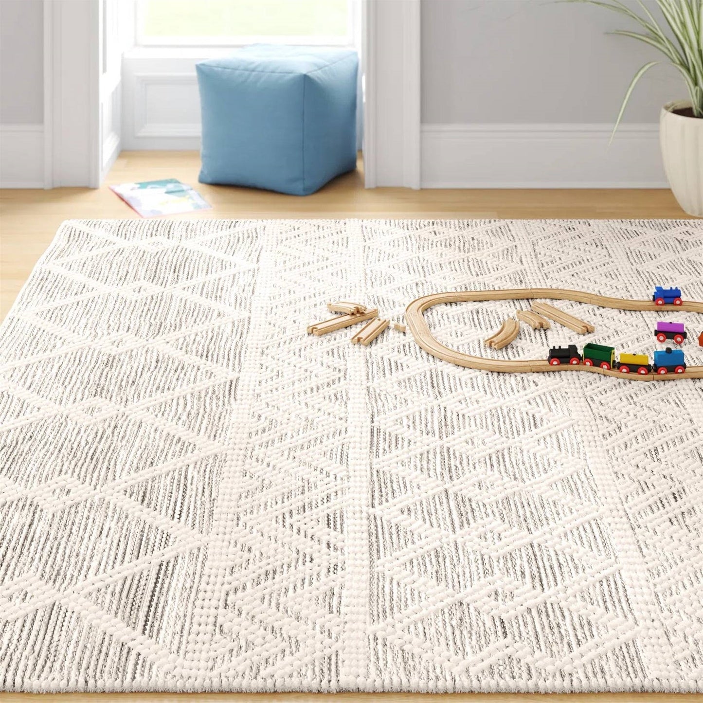 Alfombra de área de estilo persa de mezcla de lana tejida a mano de 2,4 m x 3 m, gris, beige y marfil