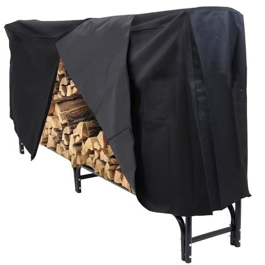 Leñero de metal negro para interior/exterior de 2.44 m con cubierta