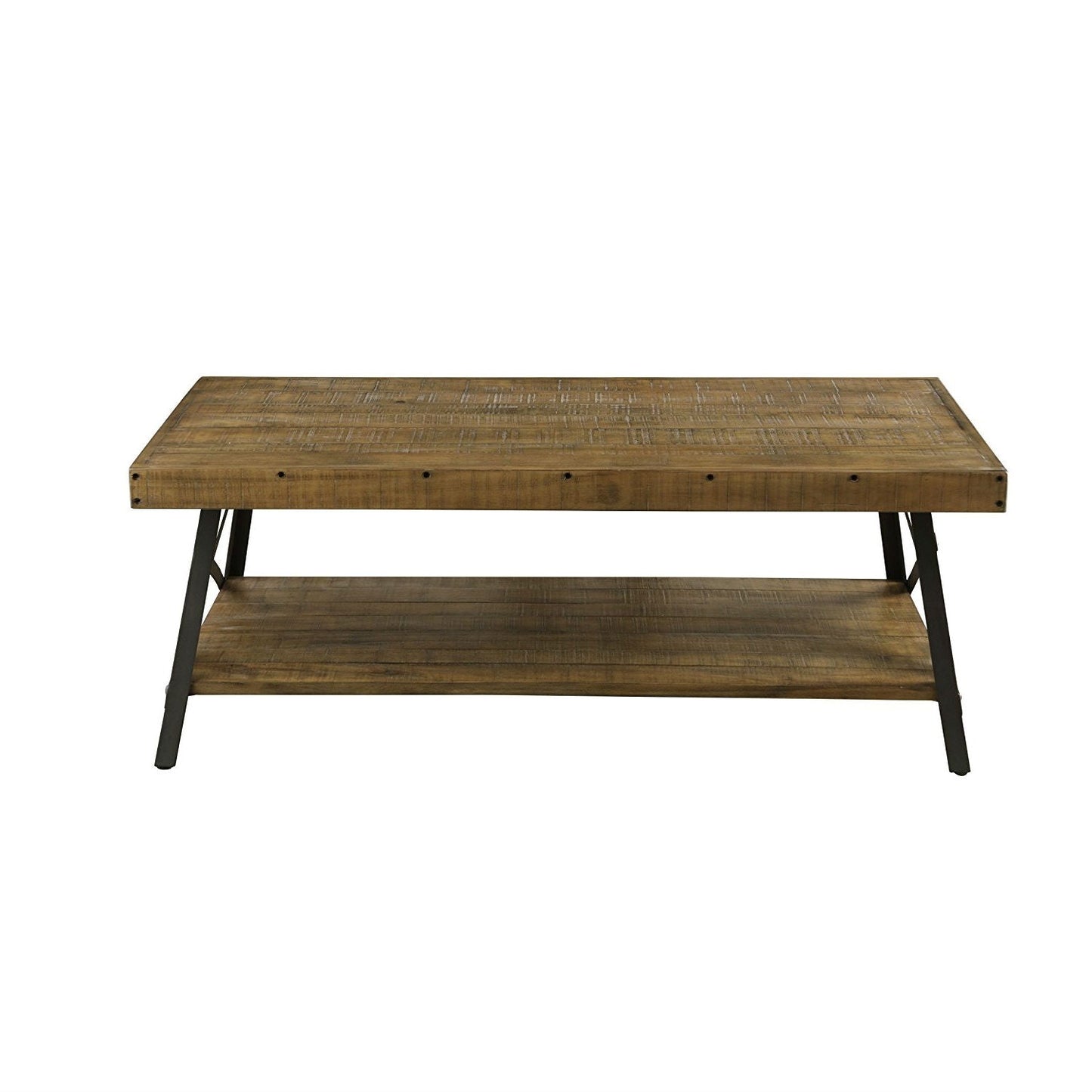 Mesa de centro de madera maciza estilo industrial moderno con patas de acero