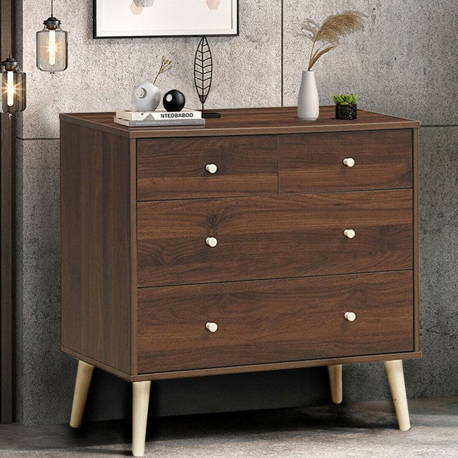 Cómoda de almacenamiento Espresso Modern FarmHome de 4 cajones y fácil deslizamiento