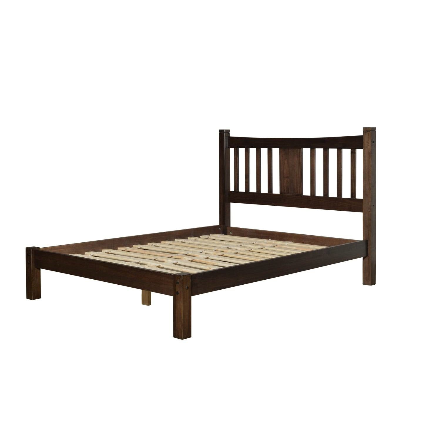 Cama de plataforma de madera maciza estilo rústico tamaño King con cabecero en Espresso