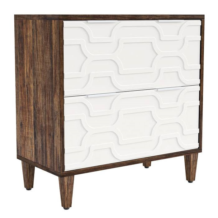 Mueble archivador moderno de madera marrón/blanca con 2 cajones y soporte para impresora