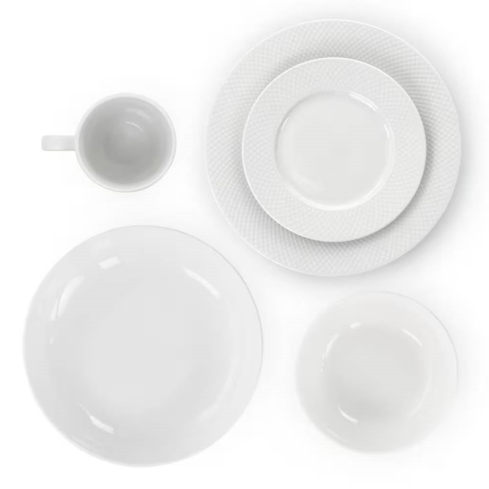 Vajilla de 18 piezas de porcelana blanca con platos, cuencos y tazas - Servicio para 4 personas