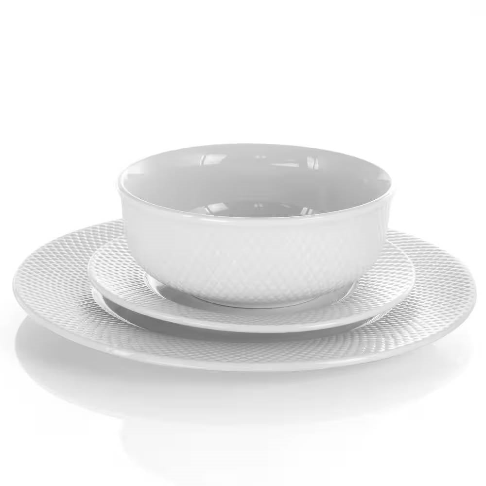Vajilla de 18 piezas de porcelana blanca con platos, cuencos y tazas - Servicio para 4 personas