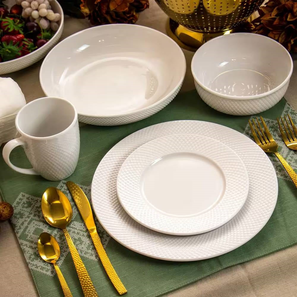 Vajilla de 18 piezas de porcelana blanca con platos, cuencos y tazas - Servicio para 4 personas