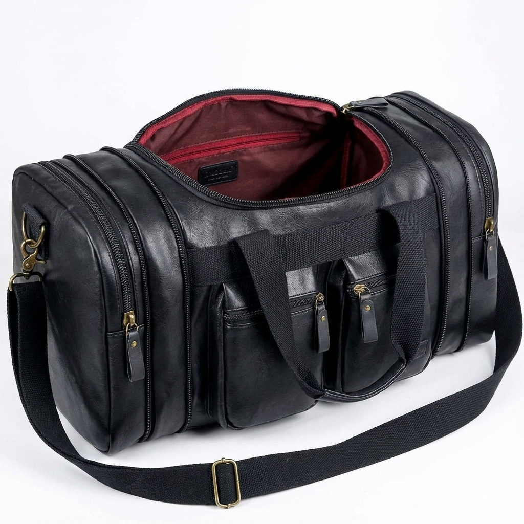 Elegante Bolso de Viaje de Cuero tipo Duffel Weekender – 40L Expandible de Cabina