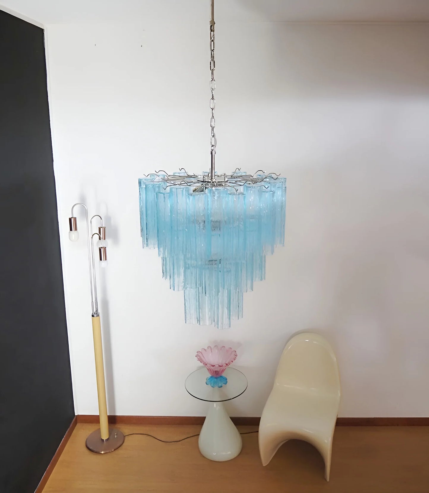 Elegante Candelabro de Tubo de Cristal de Murano Azul
