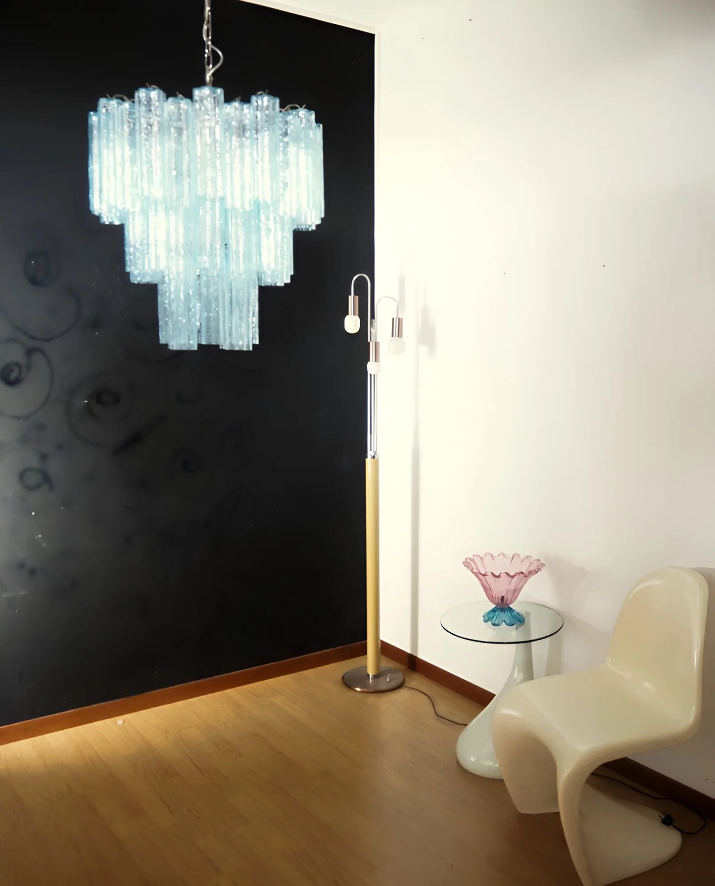 Elegante Candelabro de Tubo de Cristal de Murano Azul