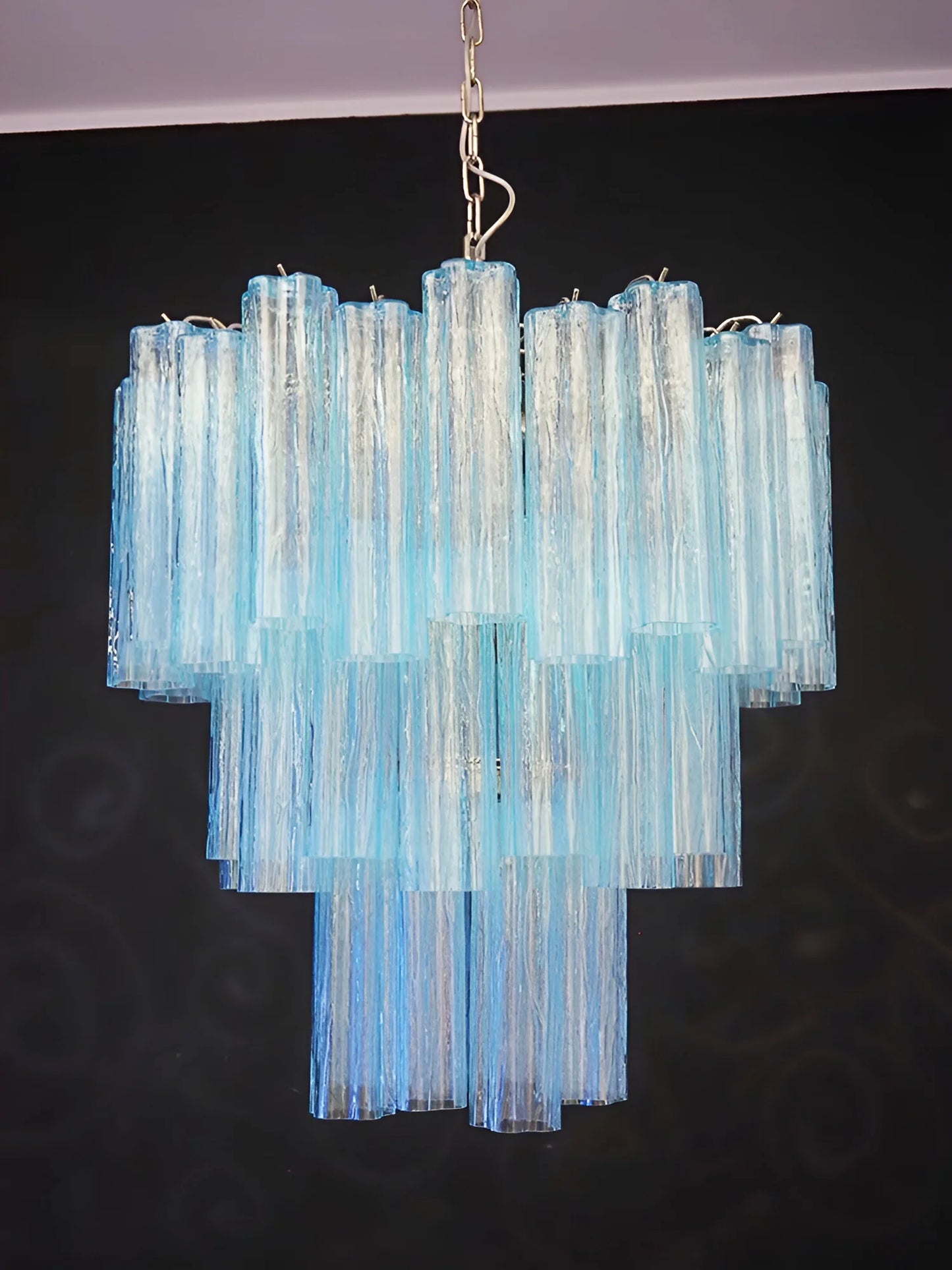 Elegante Candelabro de Tubo de Cristal de Murano Azul