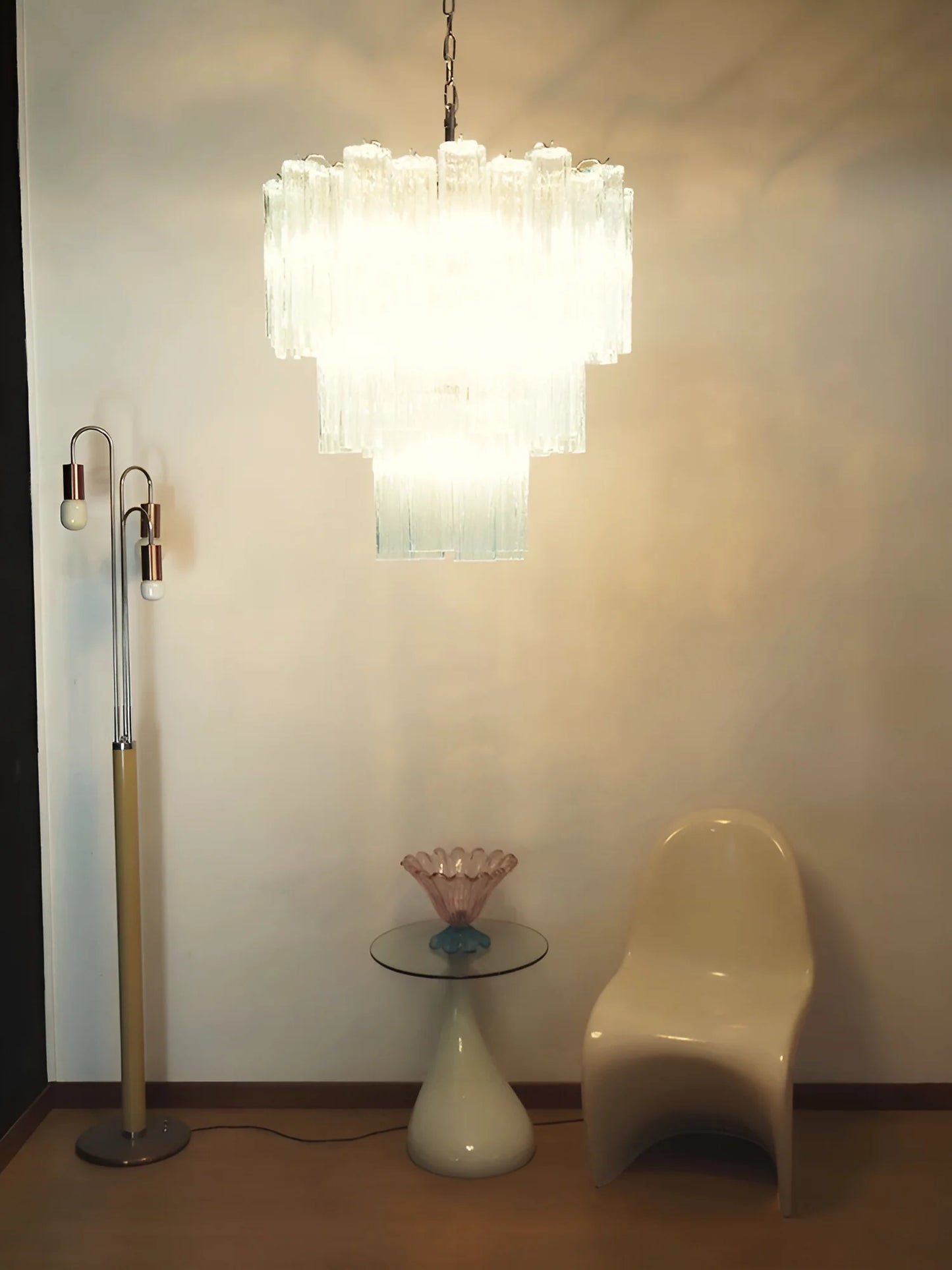 Elegante Candelabro de Tubo de Cristal de Murano Azul