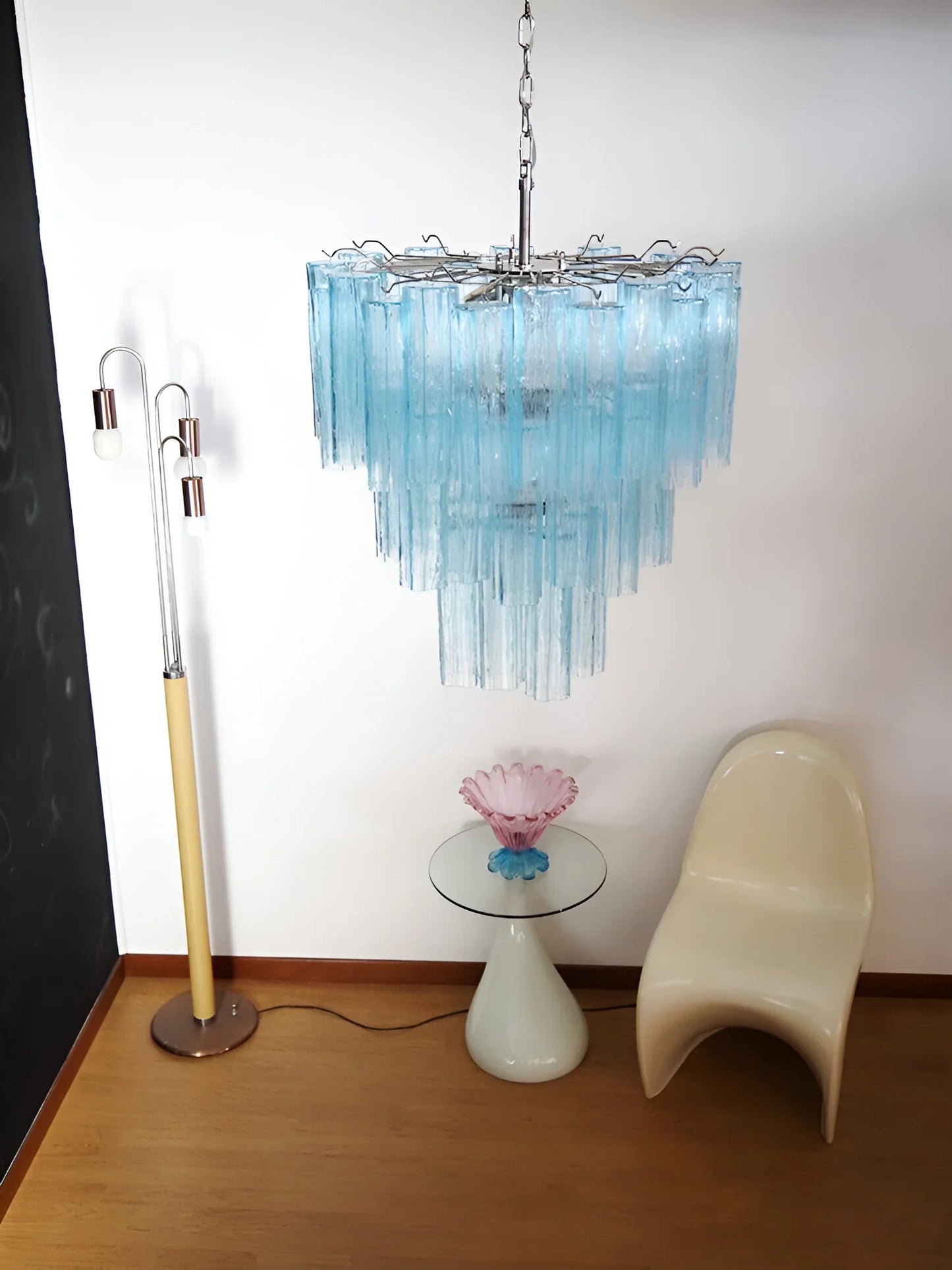 Elegante Candelabro de Tubo de Cristal de Murano Azul
