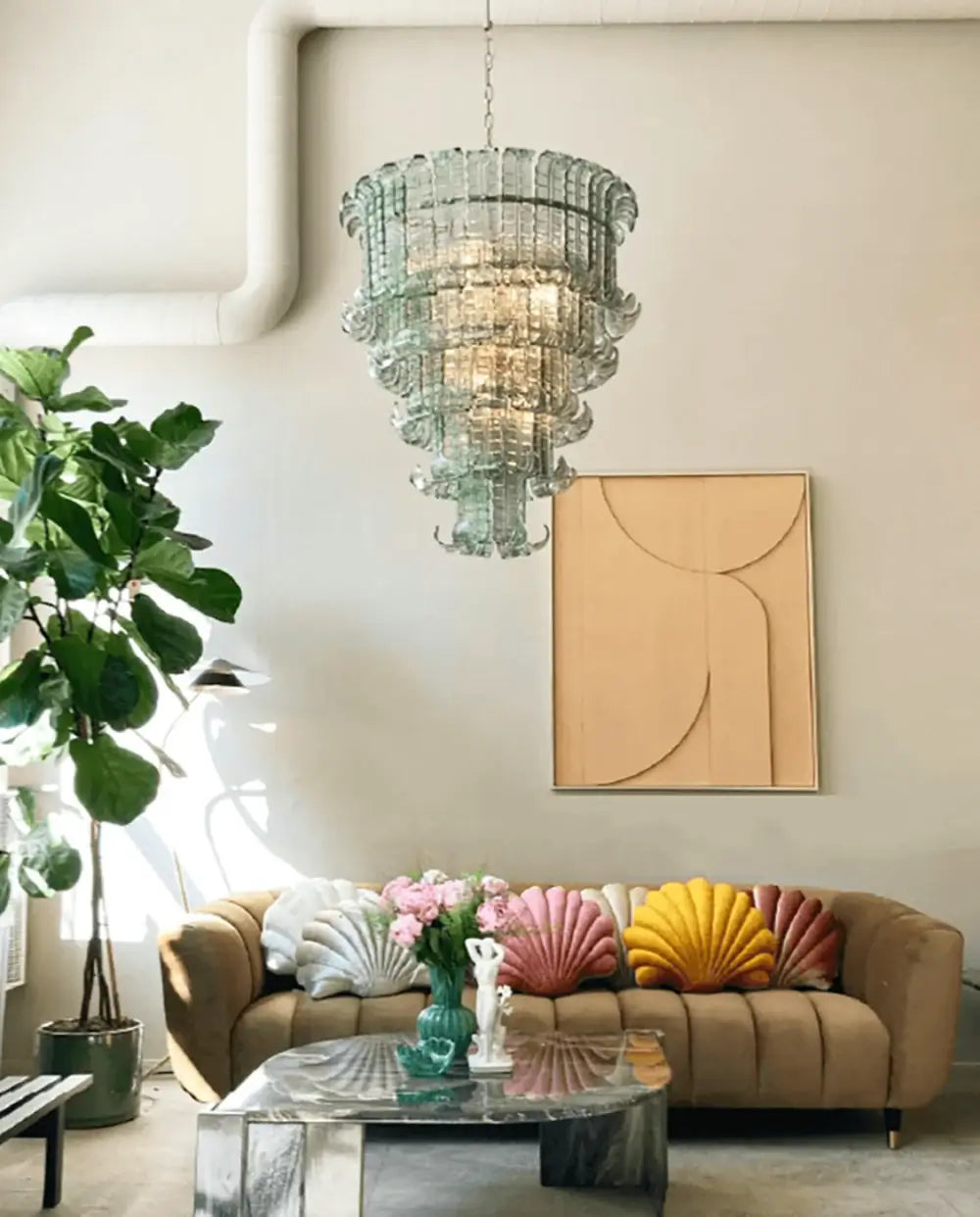 Candelabro elegante de cristal de Murano con forma de hoja