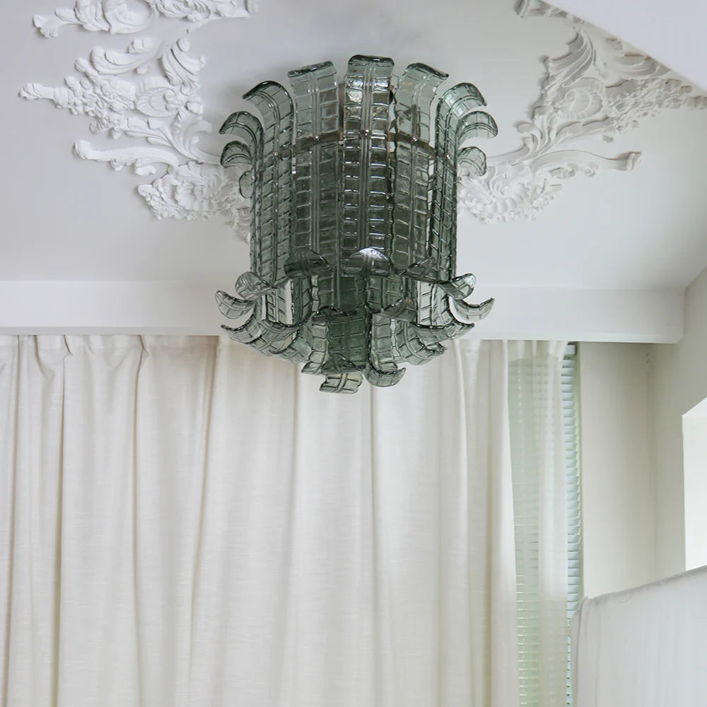 Elegante Lámpara de Techo Verde de Murano con Forma de Hoja
