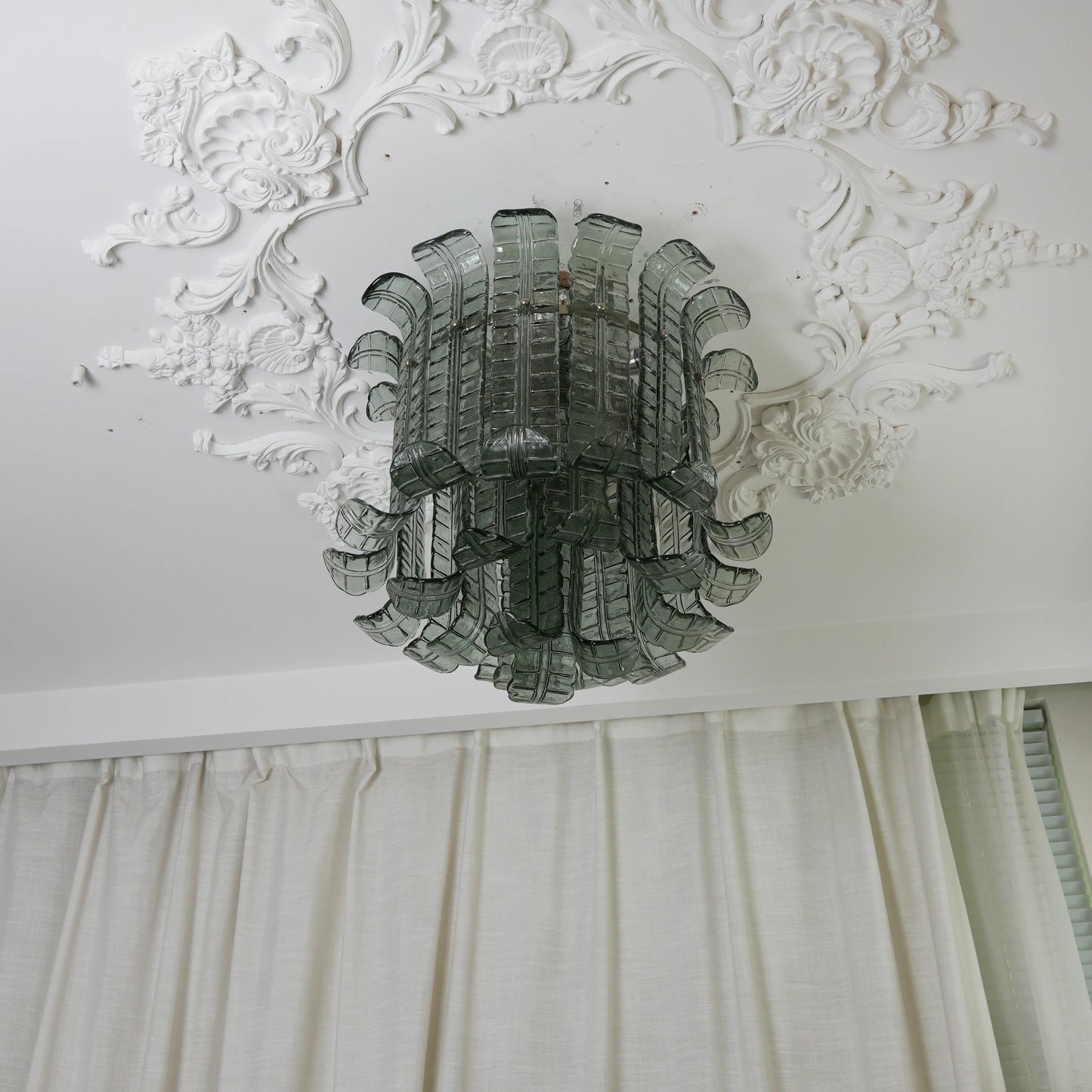 Elegante Lámpara de Techo Verde de Murano con Forma de Hoja