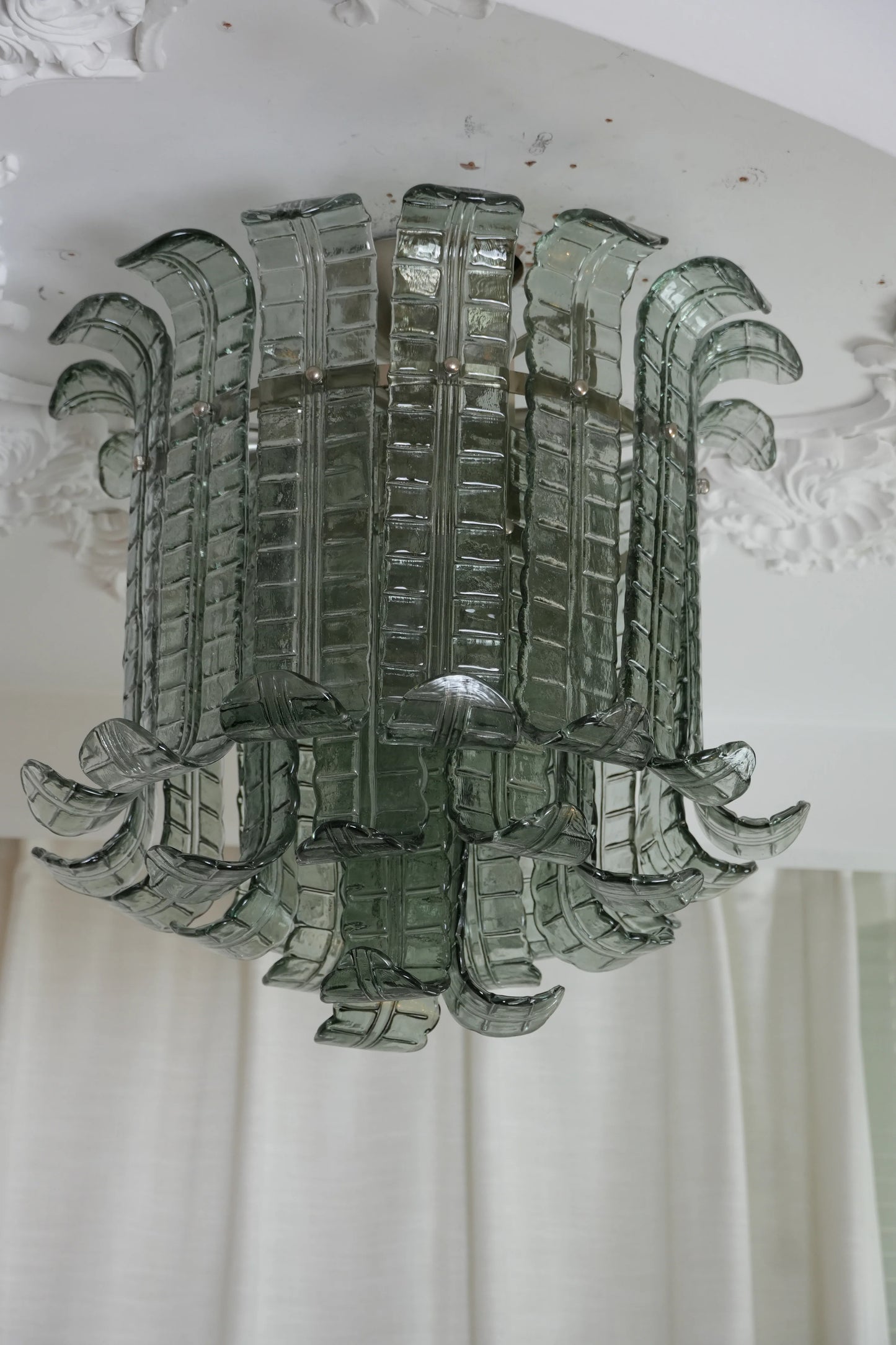 Elegante Lámpara de Techo Verde de Murano con Forma de Hoja