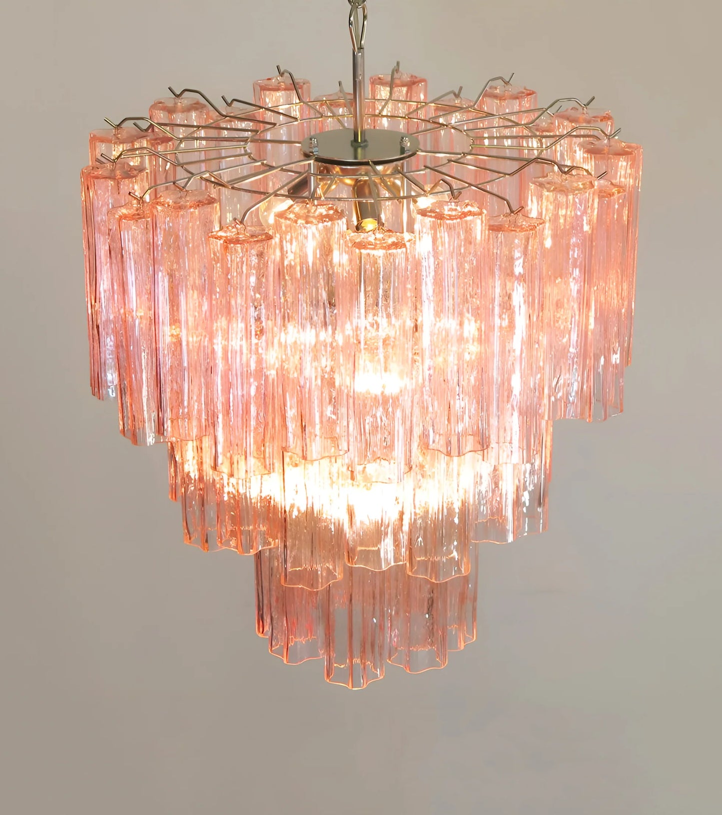 Araña Elegante de Tubos de Cristal de Murano Rosado