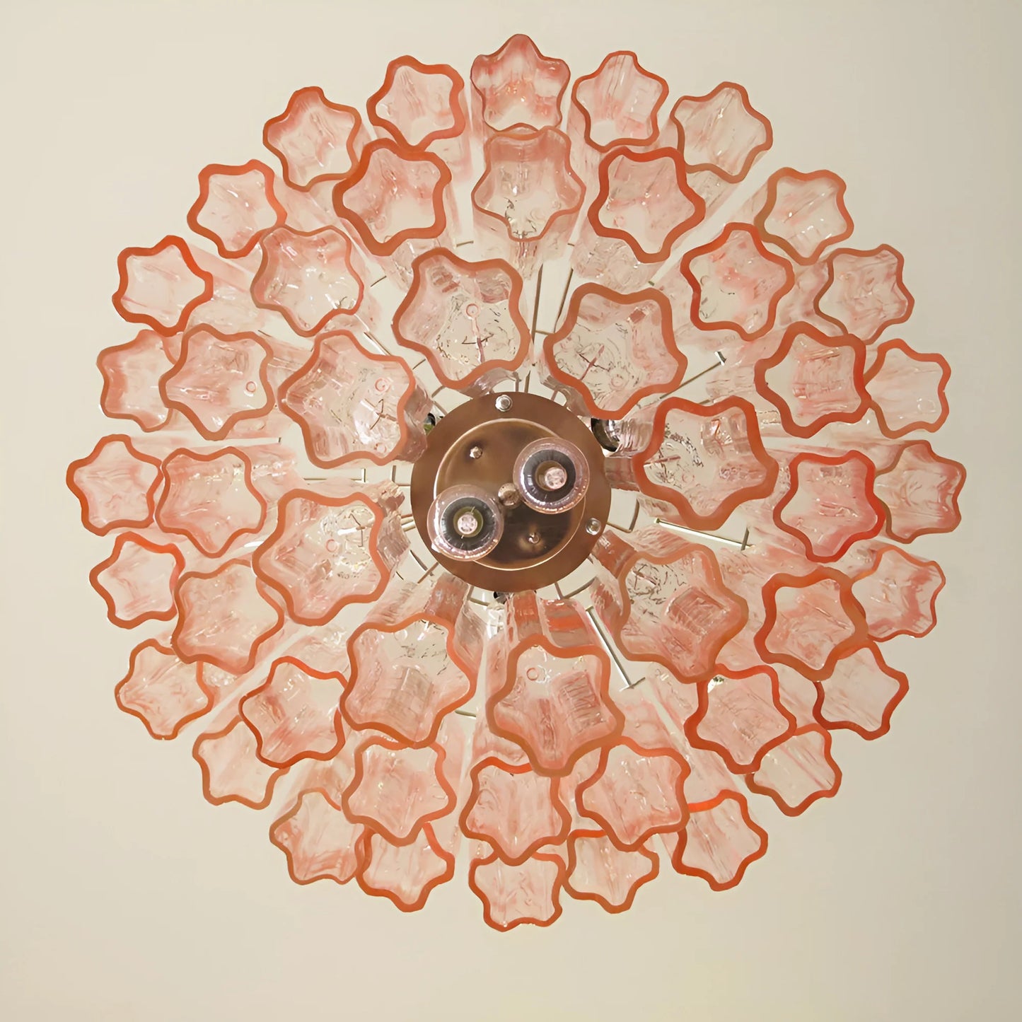 Araña Elegante de Tubos de Cristal de Murano Rosado