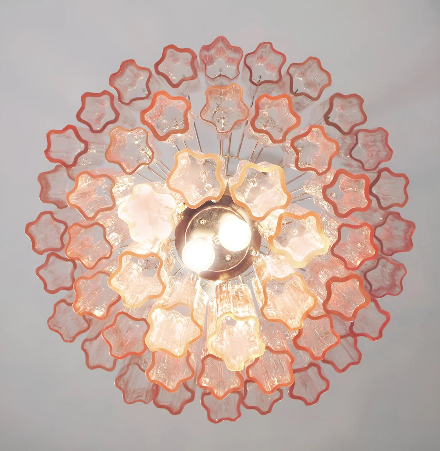 Araña Elegante de Tubos de Cristal de Murano Rosado