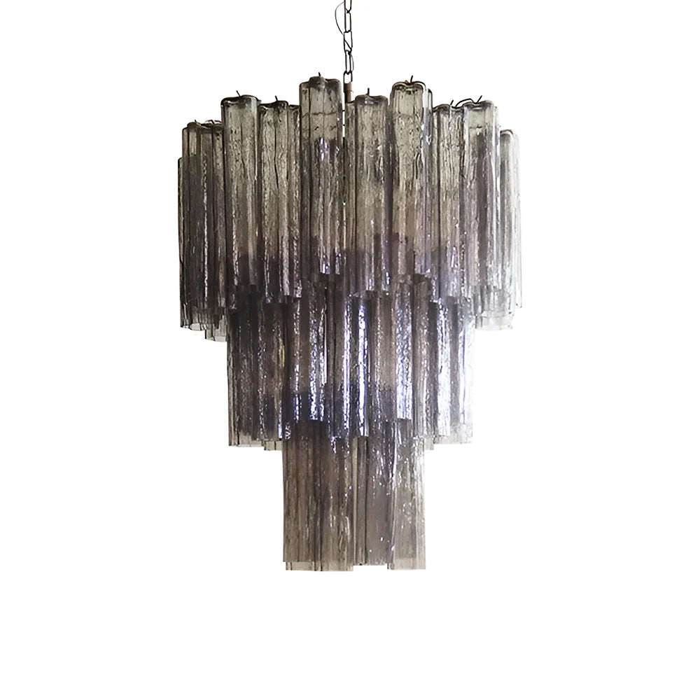 Elegante Candelabro de Tubos de Cristal Murano Ahumado