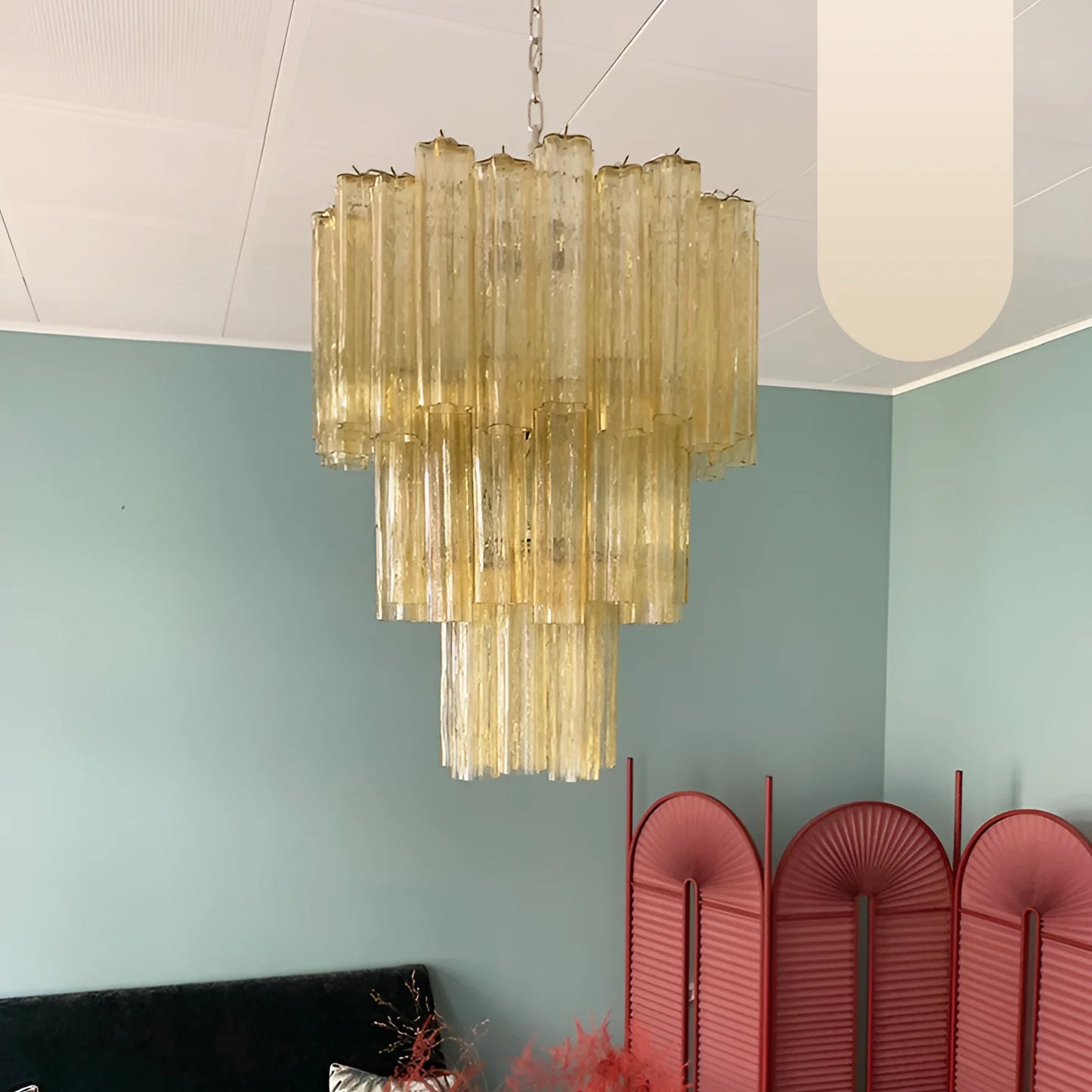 Elegante araña de tubo de cristal de Murano amarillo