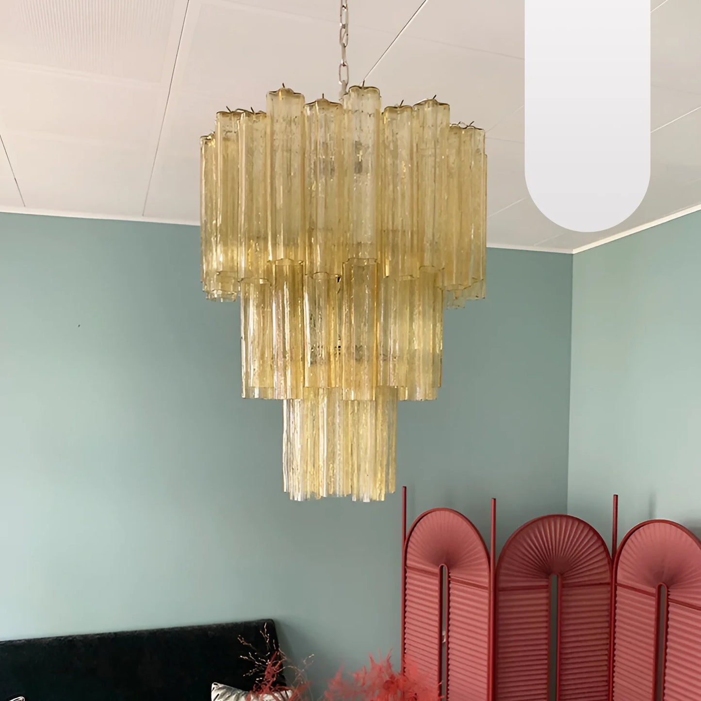 Elegante araña de tubo de cristal de Murano amarillo