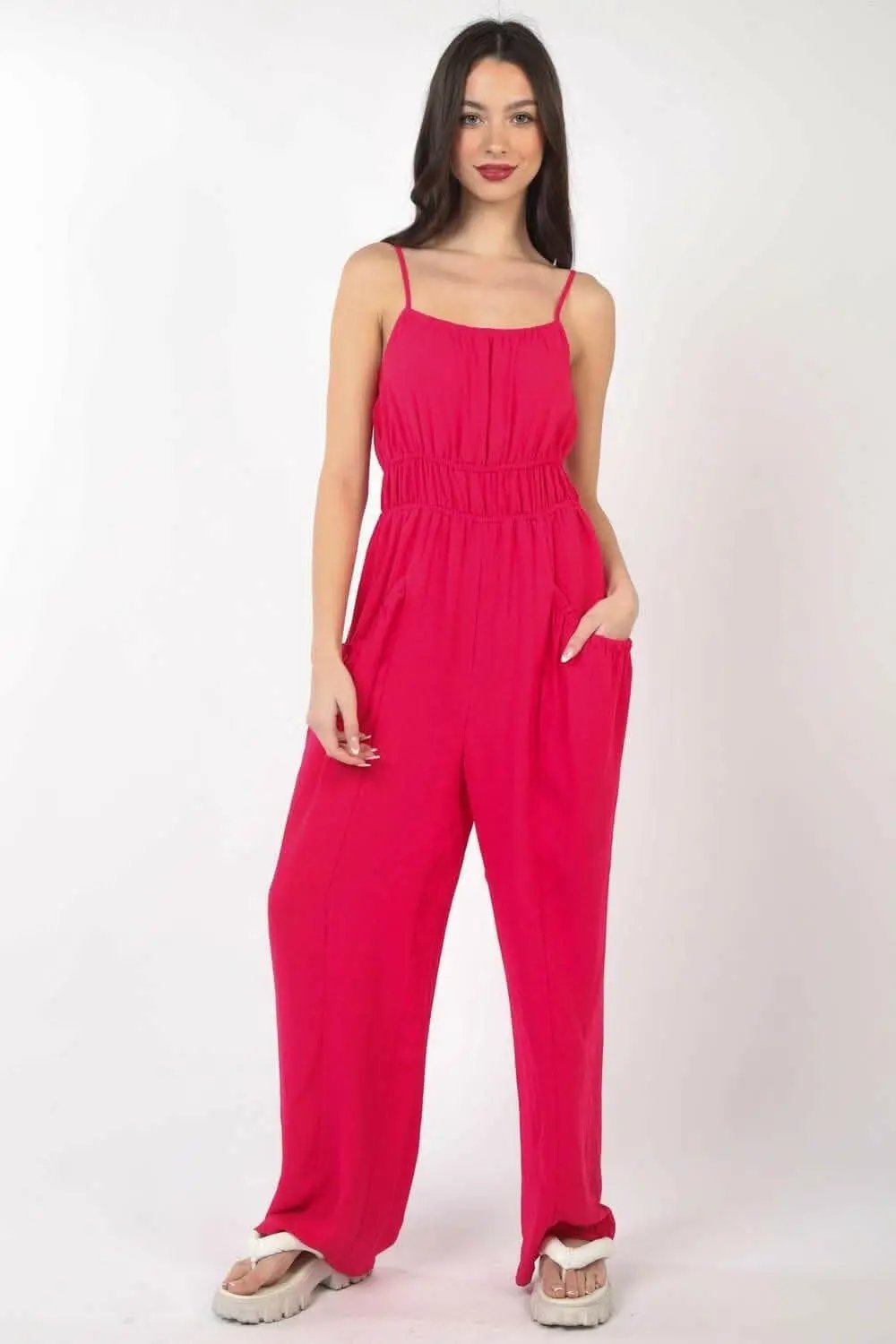 T-Shirts Trendsi Pintuck Jumpsuit Women's Versatile Elegant Sleeveless One-Piece