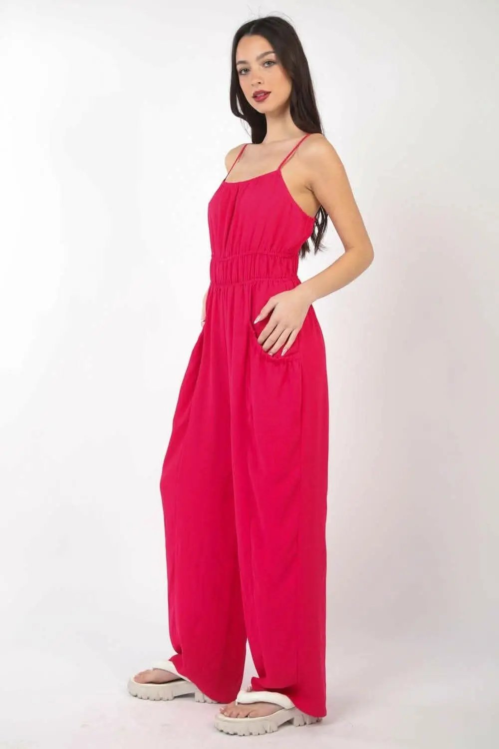 T-Shirts Trendsi Pintuck Jumpsuit Women's Versatile Elegant Sleeveless One-Piece