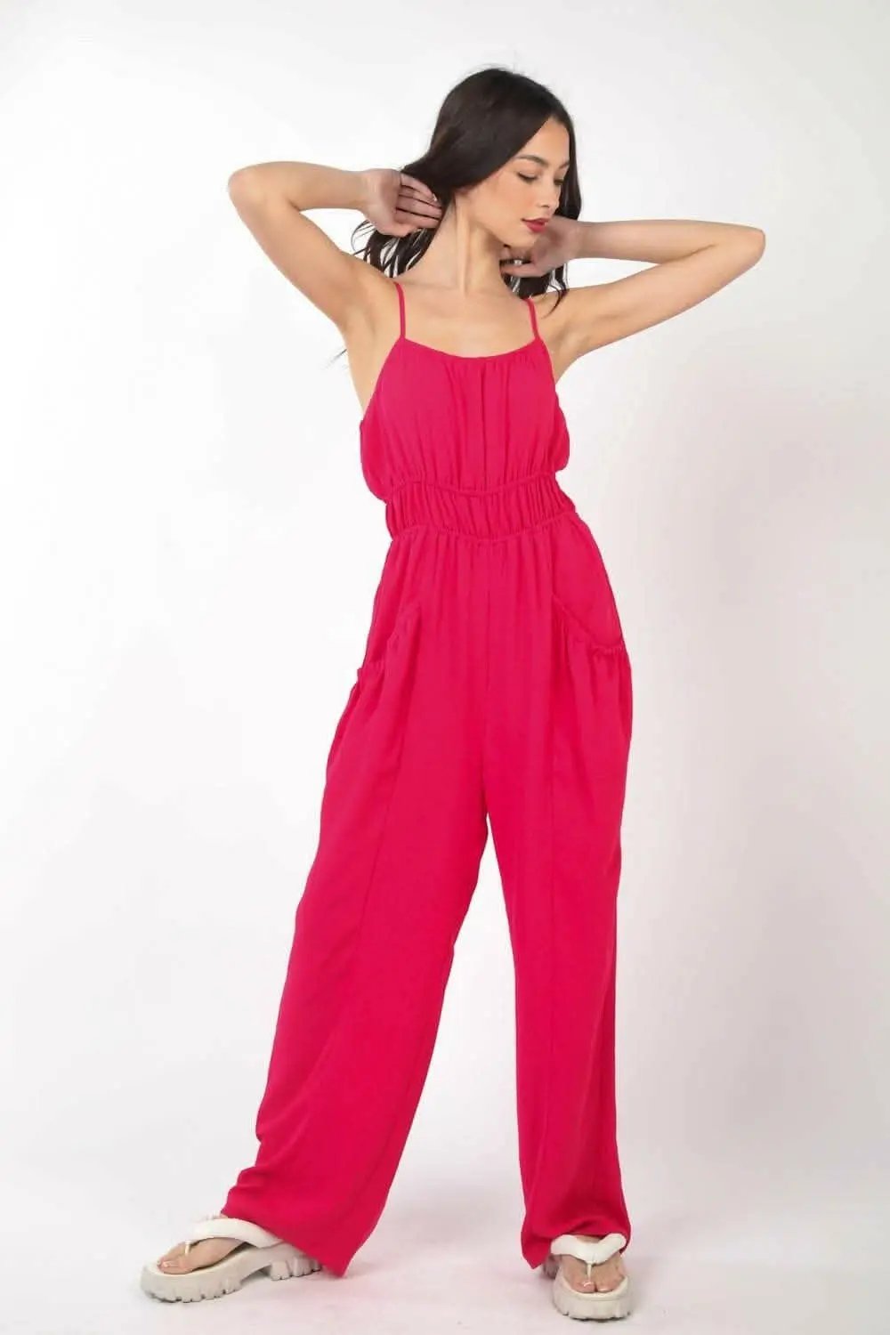 T-Shirts Trendsi Pintuck Jumpsuit Women's Versatile Elegant Sleeveless One-Piece