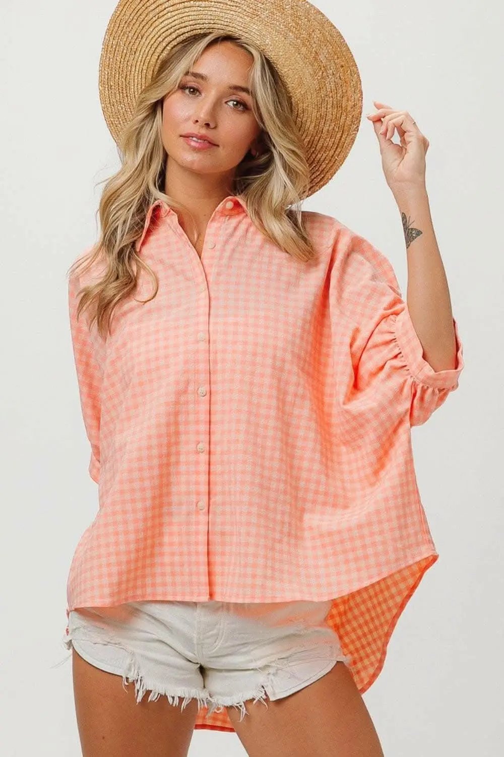 Pants Trendsi Plaid Button Down Women's Elegant Dolman Sleeve Shirt - Comfy Fit