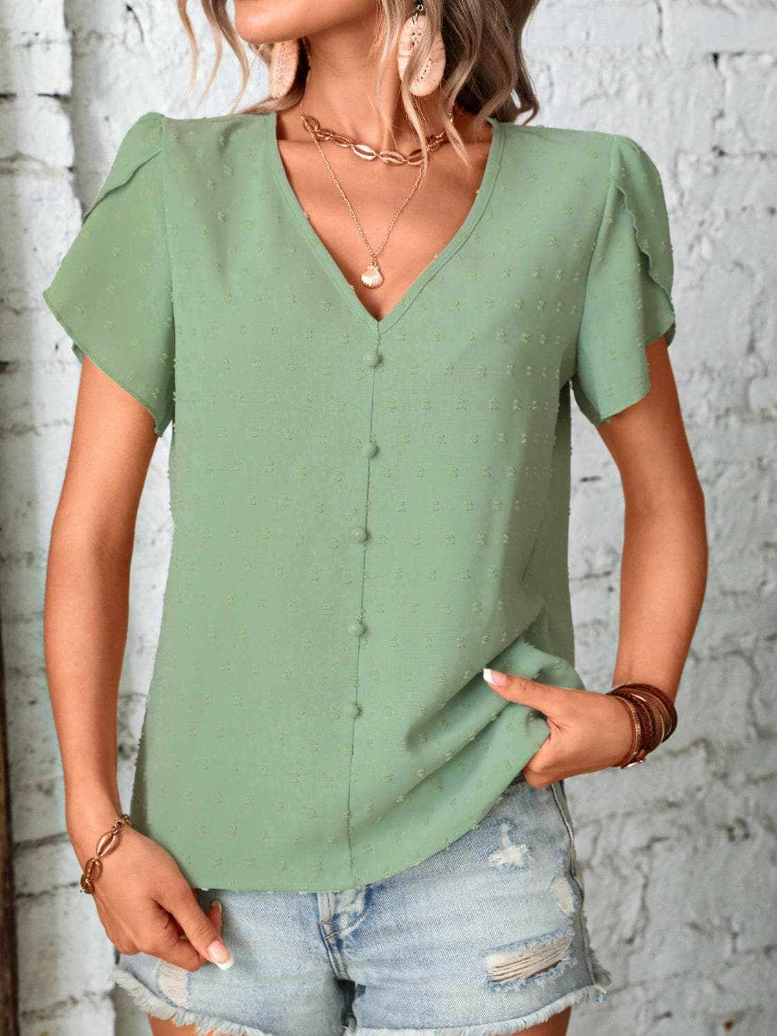 T-Shirts Trendsi just arrived - Elegant Swiss Dot Blouse