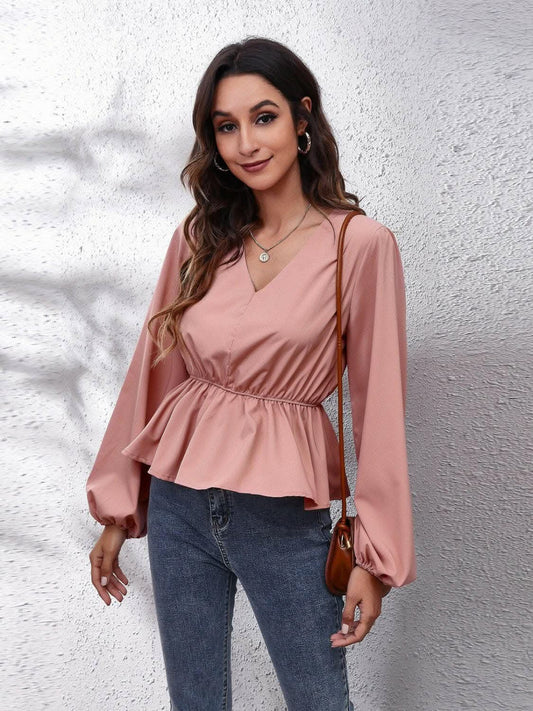 Blusa Peplum para Mujer Cuello V con Mangas - Elegante
