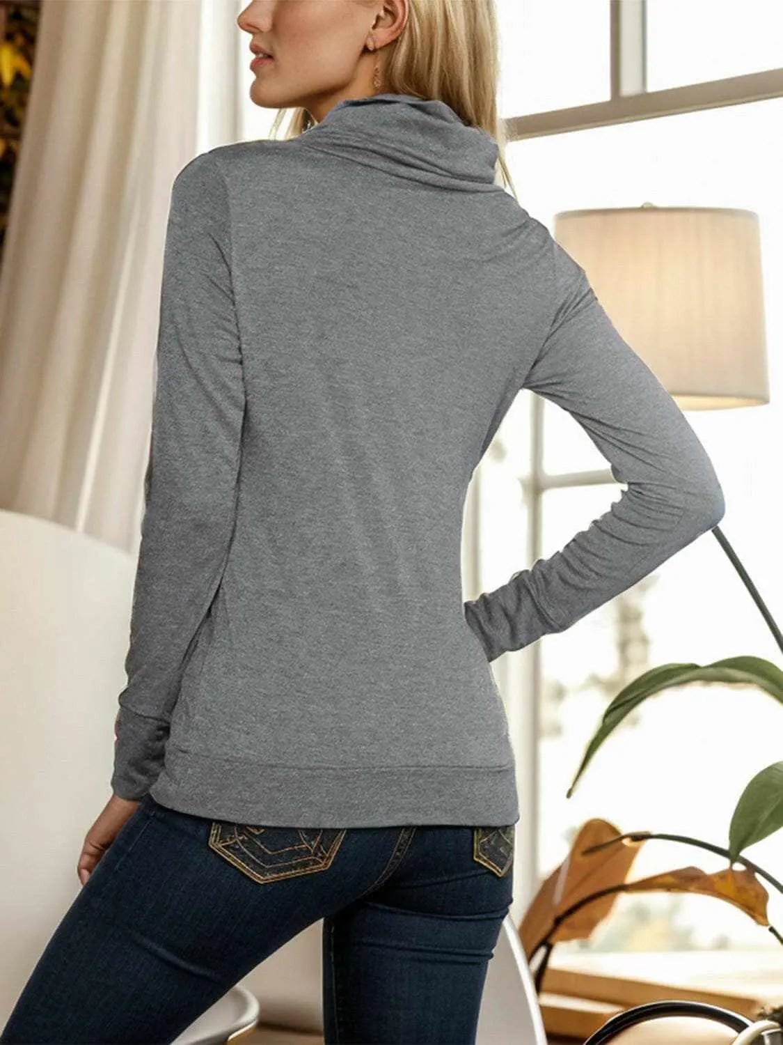 Blouses Trendsi Mock Neck Blouse Women's Elegant Buttoned Long Sleeve Top Chic Design