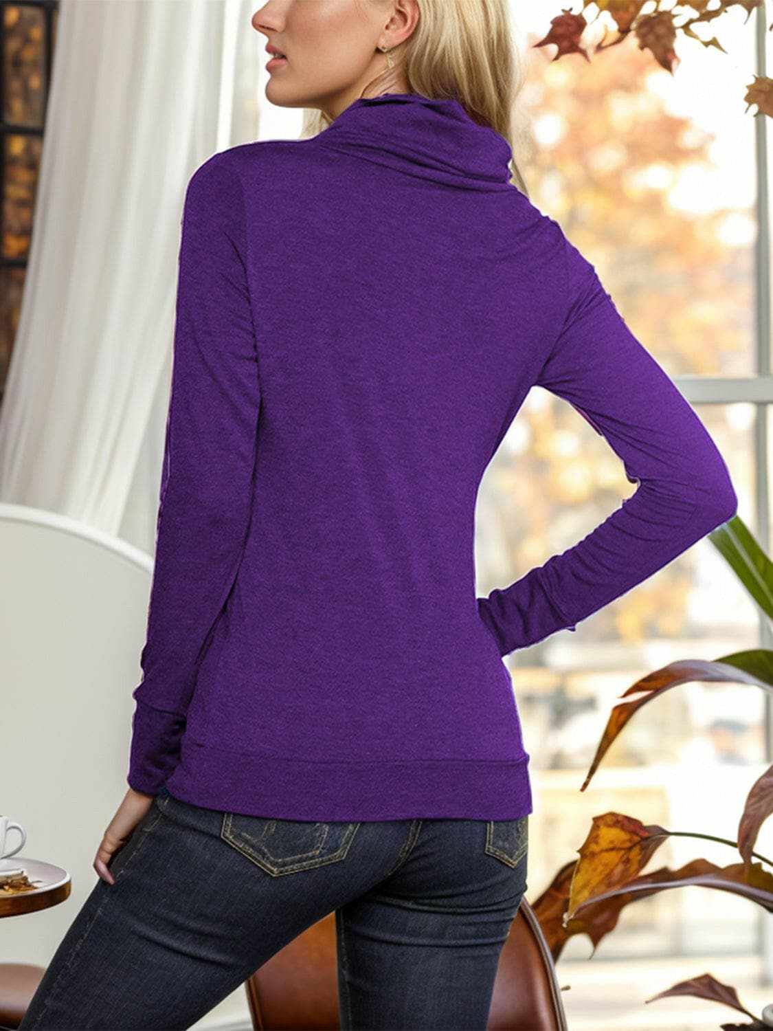 Blouses Trendsi Mock Neck Blouse Women's Elegant Buttoned Long Sleeve Top Chic Design